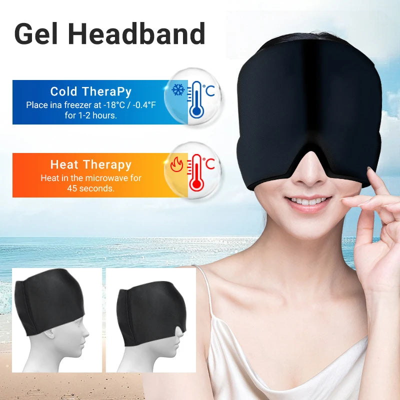 Migraine Relief Hat Headache Hat Gel Hot Cold Therapy Ice Cap for Relieve Pain Ice Hat Eye Mask Stress Pressure Helps with Sleep