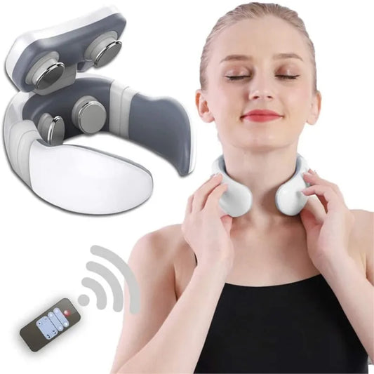 Smart 4D Magnetic Pulse Electric Shoulder Neck Massager Fatigue Pain Relief Cervical Massage With Remote Control