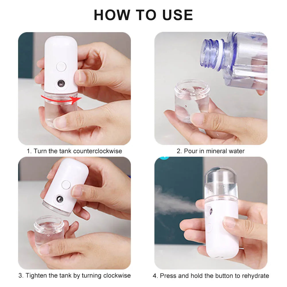 Face Steamer Humidifier USB Rechargeable Nano Mist Sprayer Facial Nebulizer Steamer Moisturizing Beauty Device Face Skin Care