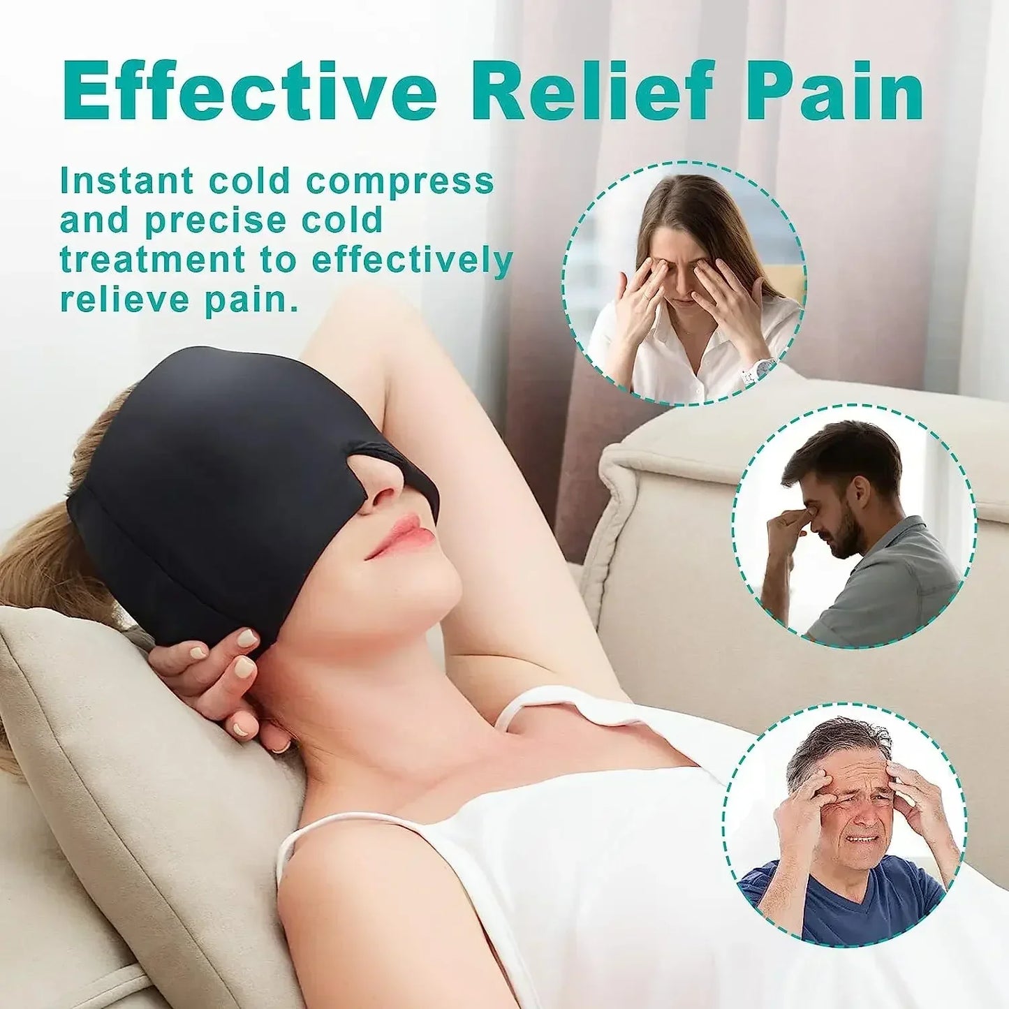 Migraine Relief Hat Headache Hat Gel Hot Cold Therapy Ice Cap for Relieve Pain Ice Hat Eye Mask Stress Pressure Helps with Sleep