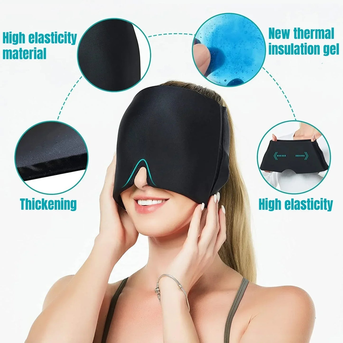 Migraine Relief Hat Headache Hat Gel Hot Cold Therapy Ice Cap for Relieve Pain Ice Hat Eye Mask Stress Pressure Helps with Sleep