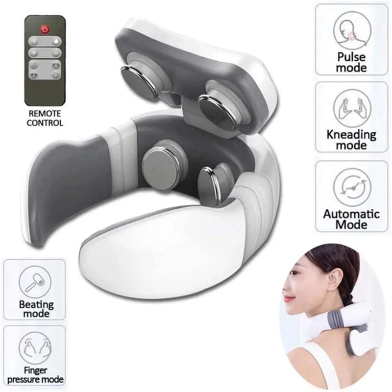 Smart 4D Magnetic Pulse Electric Shoulder Neck Massager Fatigue Pain Relief Cervical Massage With Remote Control