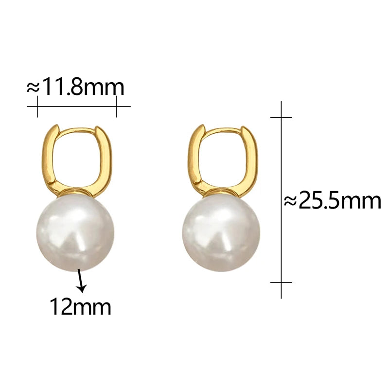 PONYKISS 925 Sterling Silver Shell Pearl Geometric Hoop Earrings for Women Party Trendy Fine Jewelry Minimalist Accessories