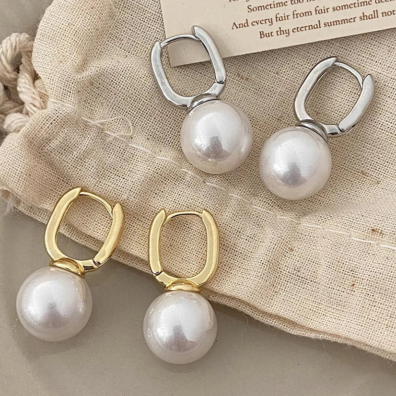 PONYKISS 925 Sterling Silver Shell Pearl Geometric Hoop Earrings for Women Party Trendy Fine Jewelry Minimalist Accessories