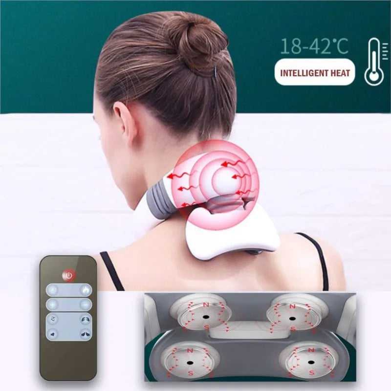 Smart 4D Magnetic Pulse Electric Shoulder Neck Massager Fatigue Pain Relief Cervical Massage With Remote Control