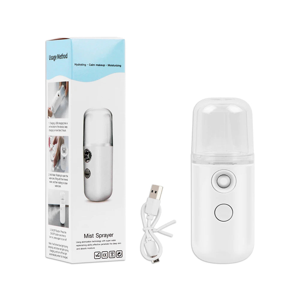 Face Steamer Humidifier USB Rechargeable Nano Mist Sprayer Facial Nebulizer Steamer Moisturizing Beauty Device Face Skin Care