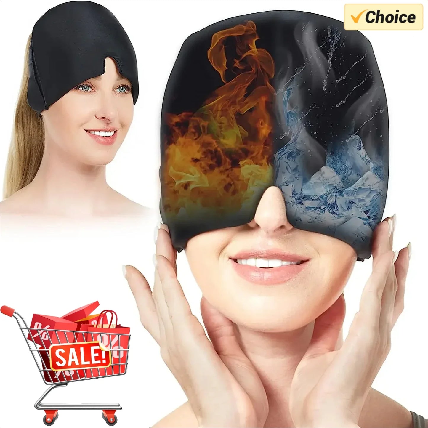 Migraine Relief Hat Headache Hat Gel Hot Cold Therapy Ice Cap for Relieve Pain Ice Hat Eye Mask Stress Pressure Helps with Sleep