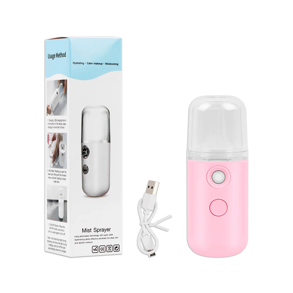 Face Steamer Humidifier USB Rechargeable Nano Mist Sprayer Facial Nebulizer Steamer Moisturizing Beauty Device Face Skin Care